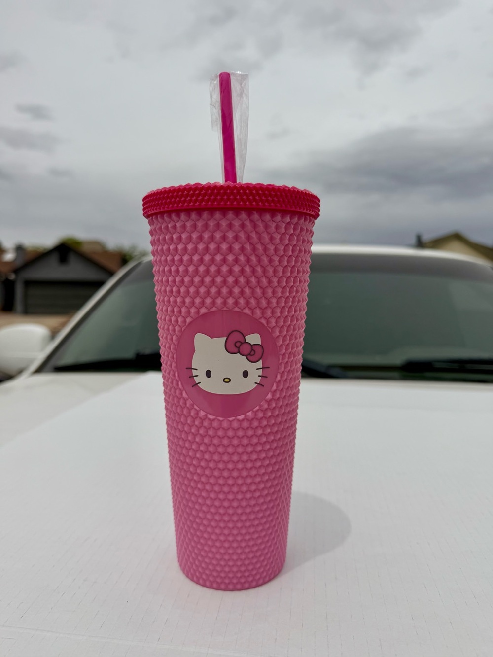 Hello Kitty Hot Pink Studded Reusable Cup with Straw